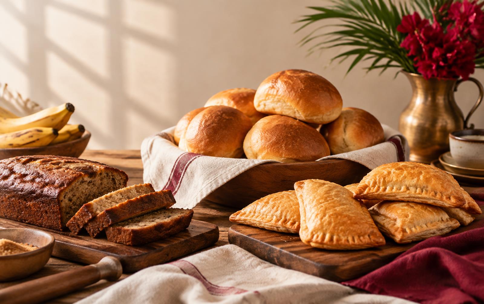Fresh Haitian breads, patties, and specialty loaves